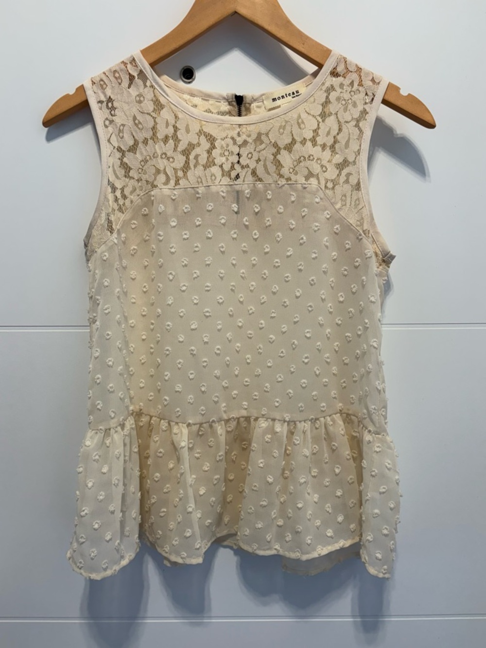 Monteau Cream Lace & Swiss Dot Peplum Camisole